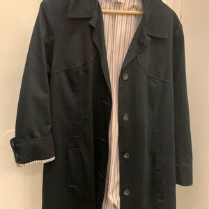 Old Navy Men's Black Trench Coat with Striped Lining